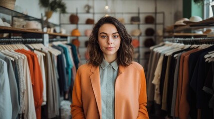 Naklejka na ściany i meble Female Shop Owner Thinking in Clothing Boutique