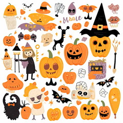 Halloween clipart elements set, white background