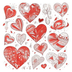 doodle heart collection on white background