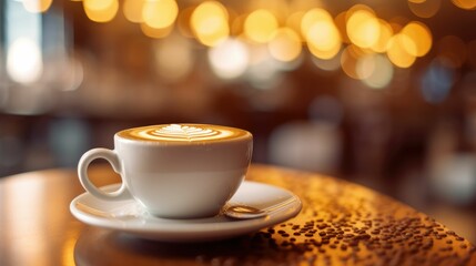 Bokeh background with coffee in a cafe