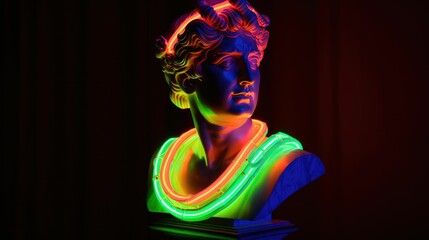 Antique bust covered in neon colors