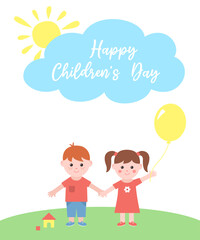 Obraz na płótnie Canvas Happy Children's Day. Vector greeting card in cartoon style