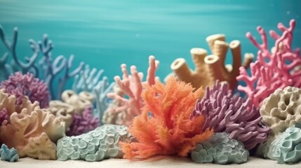 Fototapeta na wymiar Underwater view of corals with clay background