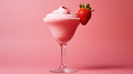 Strawberry margarita cocktail on a pink background