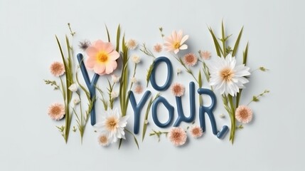 Motivational lettering with flower and grass