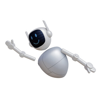 Cartoon robot 3D render flying pose. Customer support chatbot, online consultant, assistant. 