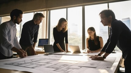 Architects planning in a conference room meeting