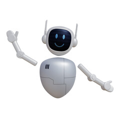Cartoon robot 3D render with happy gesture. Customer support chatbot, online consultant, assistant. 
