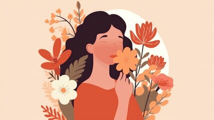 Flat vector design of a woman with a flower