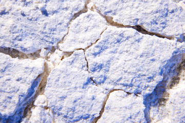 Clse-up image of powder peaces, cracks, texture of sand. Abstract background, wallpaper for desktop, design, banner, poster. Creative art photography. Abstract nature background.