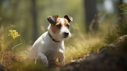 Purebred Jack Russell Terrier dog outdoors on a sunny summer day. Generative AI