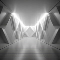 Empty white room with decorated walls 