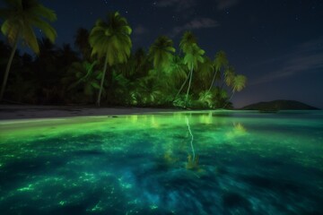 Obraz na płótnie Canvas blue tropical sky palm beach luminous tree night vacation ocean paradise. Generative AI.