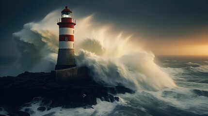 Fototapeta na wymiar Porto Lighthouse during an Atlantic storm