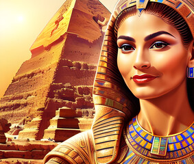 Représentation d'une reine Égyptienne.Personne fictive créée avec l'IA générative.