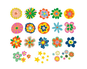 collection of floral elements vector flower icon set