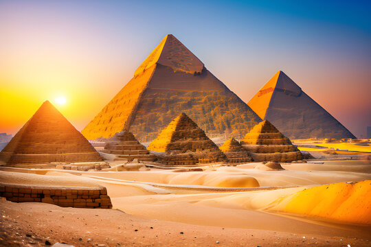 Repr&eacute;sentation abstraite des pyramides de Gizeh,IA g&eacute;n&eacute;rative.