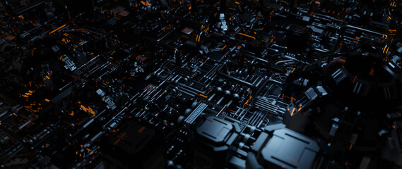 Abstract tech background made of printed circuit board. internet connections, cloud computing and neural network, big data. 3D render