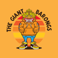 Barong Mask Mascot Character Design in Street Wear Outfit