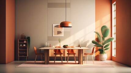 Illustration of a modern dining room with table and chairs