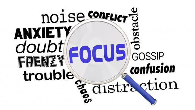 Focus on Goal Target Magnifying Glass Avoid Distraction Noise 3d Animation
