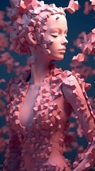 Beautiful woman made out of pink puzzle pieces.generative ai