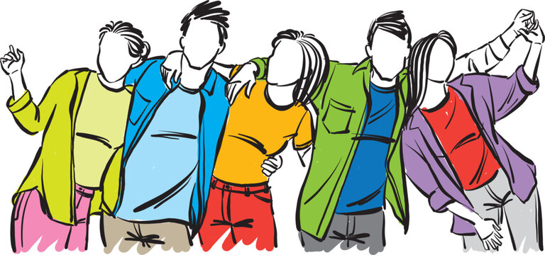 group friends teenagers students together team concept friendship vector illustration