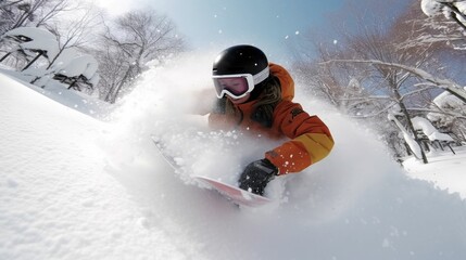 Snowboarding in powder