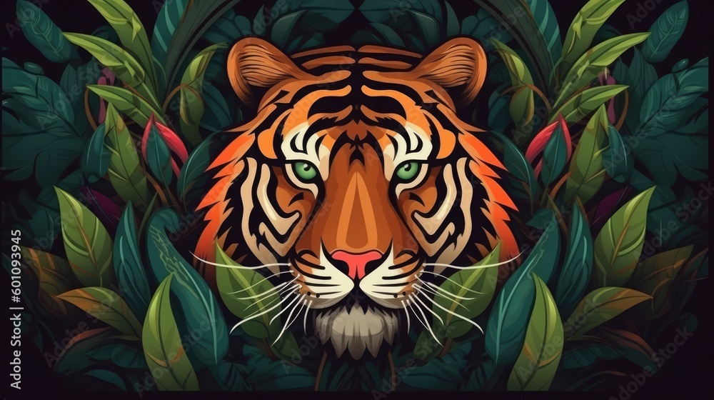 Wall mural Vector background with abstract tiger in jungle