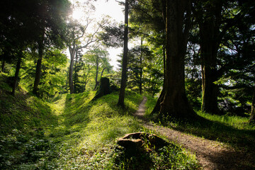 Obraz premium 白河関所跡の土塁、空堀