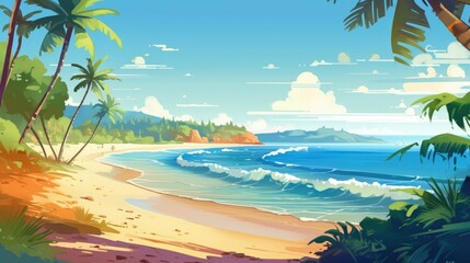 Obraz na płótnie Canvas Tropical beach with palm trees and blue water