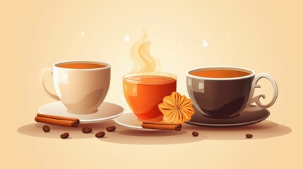 Vector illustration of cup of coffee, tea, and cigar