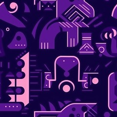 Naklejka premium seamless tillable patterns of Abstract sci-fi cyberpunk neon generative ai items