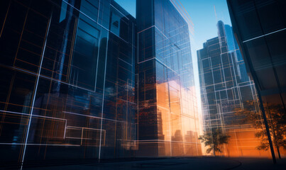 Fototapeta na wymiar Modern city glass skyscrapes. Office futuristic design of buildings. generative ai.