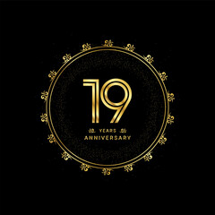 Fototapeta premium 19 years anniversary with a golden number in a classic floral design template