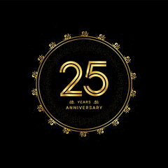 25 years anniversary with a golden number in a classic floral design template