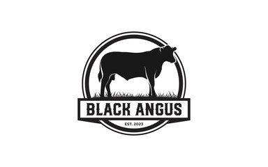 Vintage Cattle Angus Beef Emblem Label logo design vector, . Best for Cattle Ranch logo template - obrazy, fototapety, plakaty