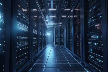 Fototapeta premium room with servers Information technology infrastructure with server racks and storage arrays , Generative AI 