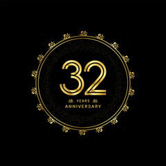 32nd anniversary with a golden number in a classic floral design template