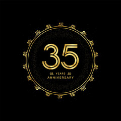 35 years anniversary with a golden number in a classic floral design template