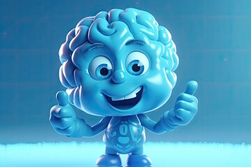 3d illustration of brain cute character with thumb up. Ai generated