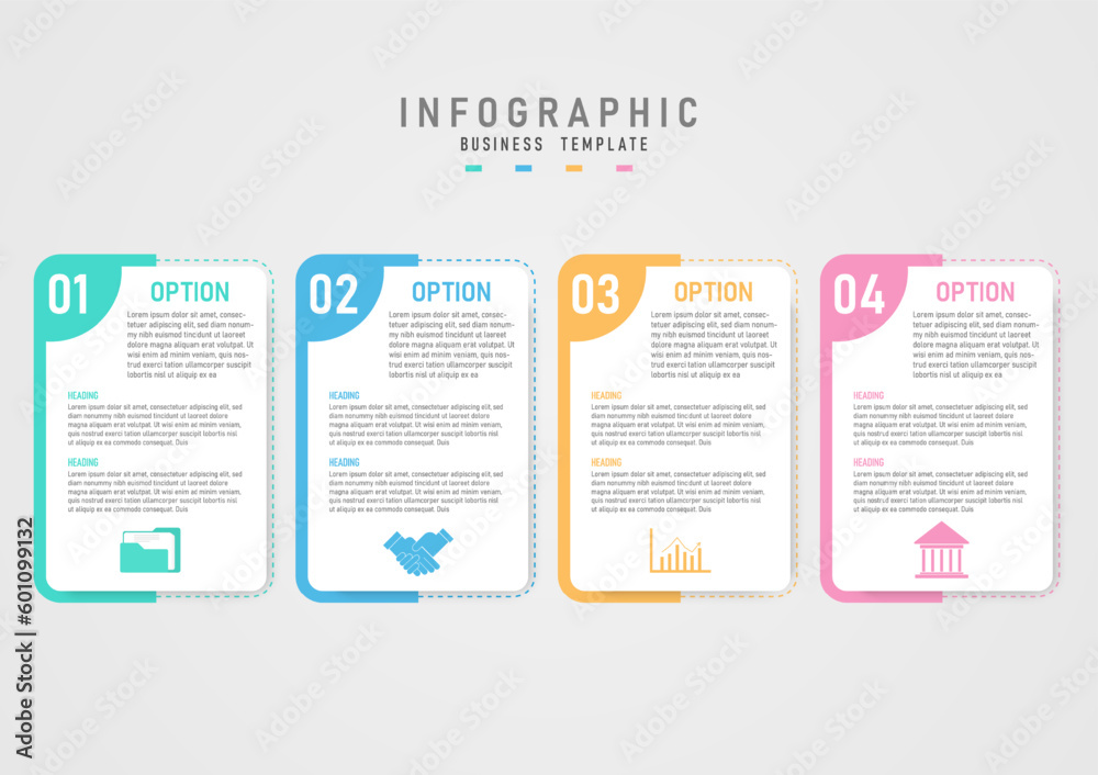 Wall mural infographic 4 options business plan template for success colored squares with dotted lines color let