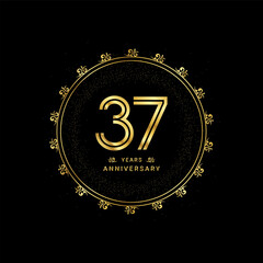 37 years anniversary with a golden number in a classic floral design template