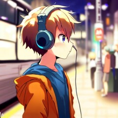  Anime Boy Listening Music On Headphone