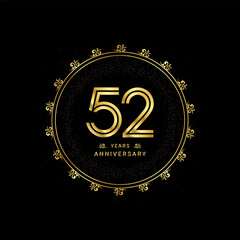 52nd anniversary with a golden number in a classic floral design template
