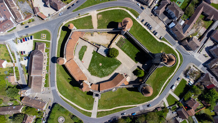 Aerial view of the French castle of Blandy les Tours in Seine et Marne - Medieval feudal fortress...