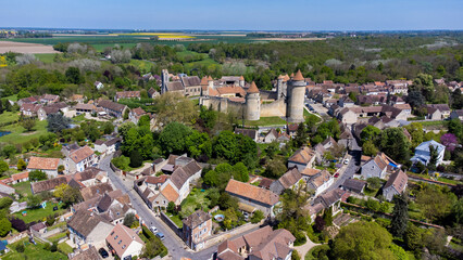 Aerial view of the French castle of Blandy les Tours in Seine et Marne - Medieval feudal fortress...