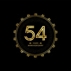 54 years anniversary with a golden number in a classic floral design template