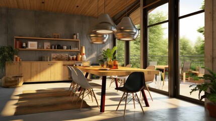 3D Illustration of an Interior Dining Area