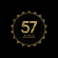 57 years anniversary with a golden number in a classic floral design template